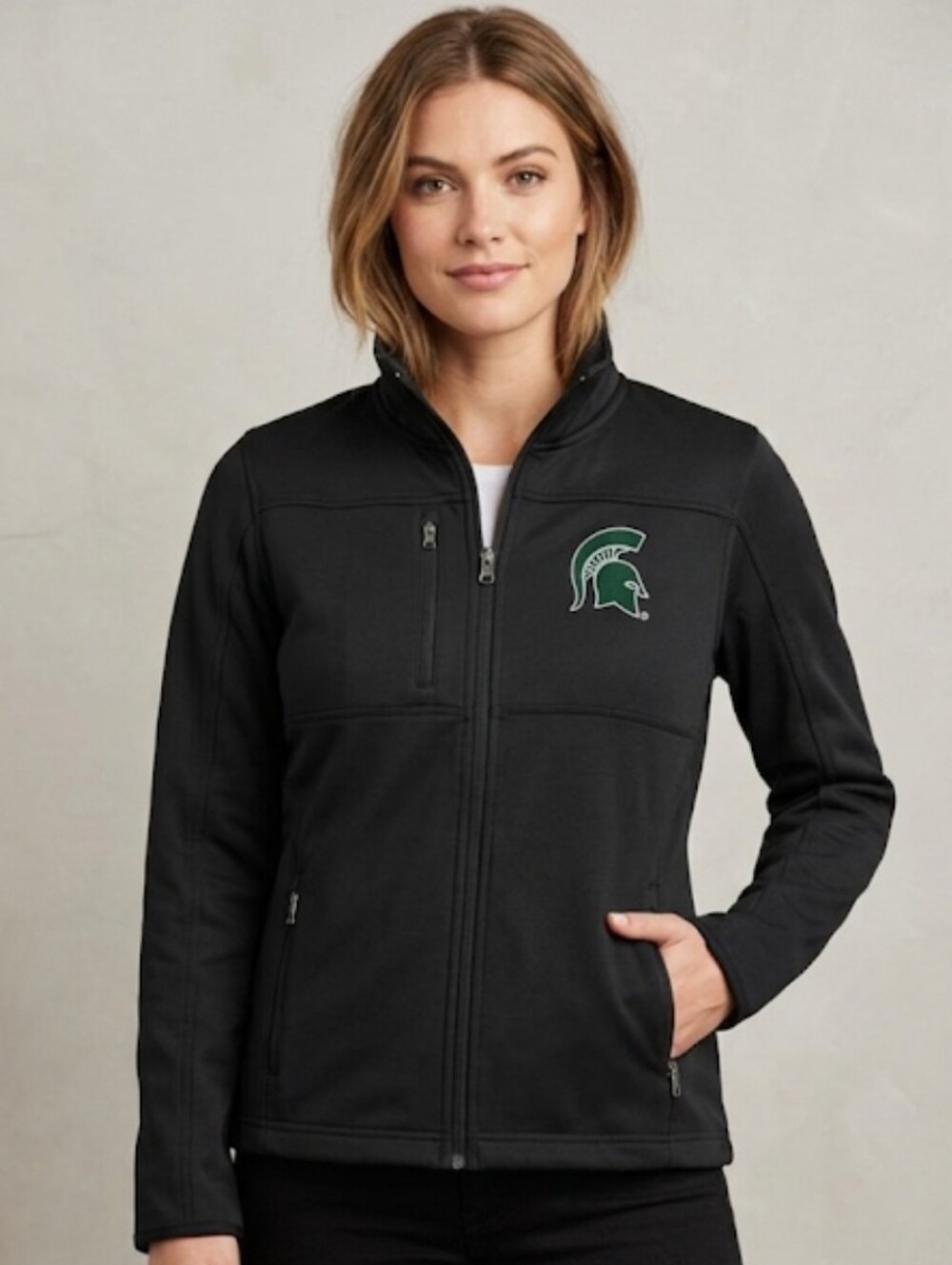 Michigan State Spartans Black Full Zip Softshell Jacket Women's Size Medium